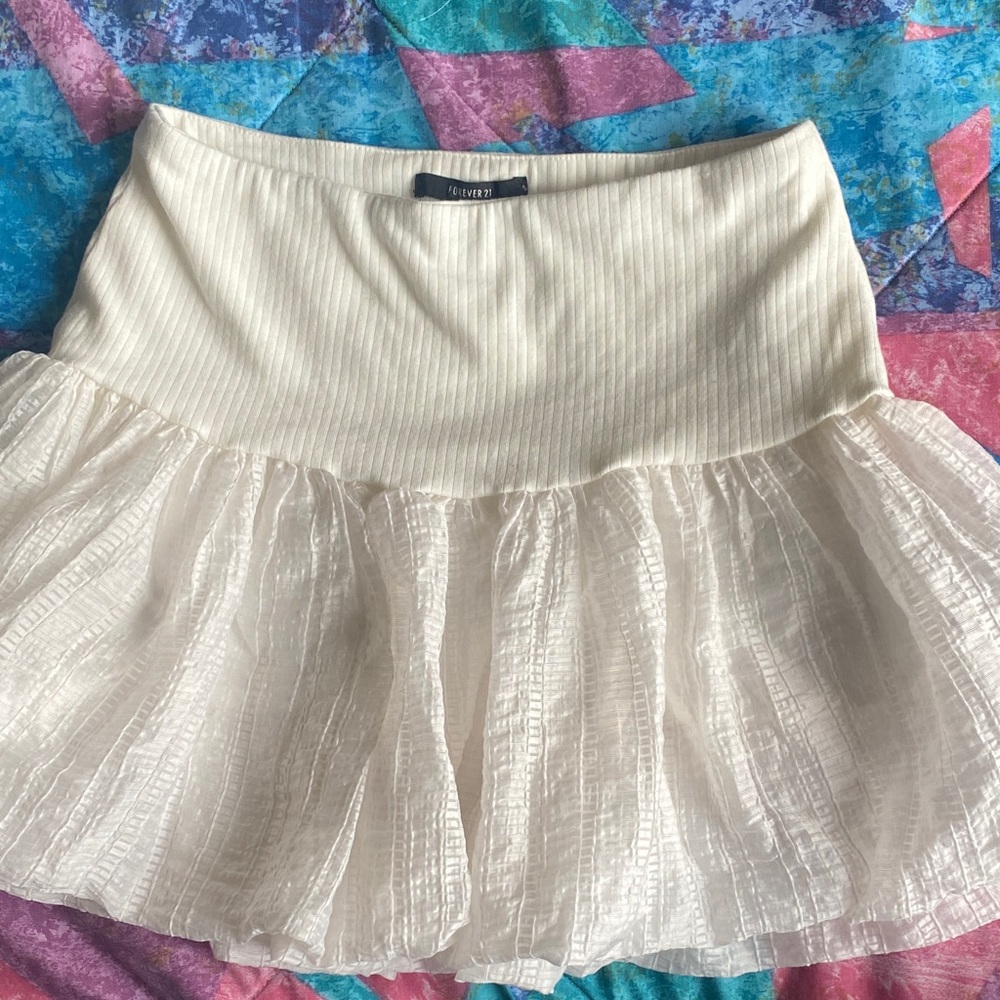 Forever 21 Cream Ruffled Mini Skirt